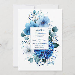 Sapphire Bloom Blue Floral Watercolor Wedding Invitation