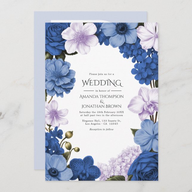 Sapphire Bloom , Cornflower Glow & Soft Shell Invitation (Front/Back)