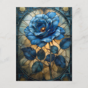 'Sapphire Bloom' Stained Glass Blue Rose Postcard