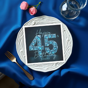 Sapphire Blue and Black Gemstone 45th Birthday Napkin