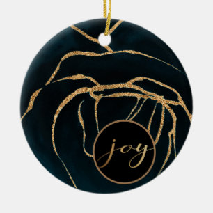 sapphire blue and gold joy photo ornament