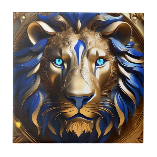 Sapphire Blue And Gold Lion, Ceramic Tile (Front)