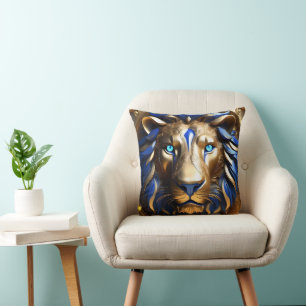 Sapphire Blue And Gold Lion, Cushion