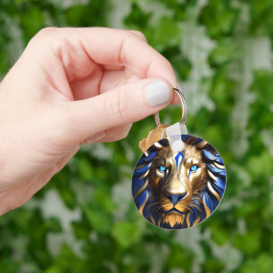 Sapphire Blue And Gold Lion, Key Ring