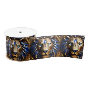 Sapphire Blue And Gold Lion, Satin Ribbon