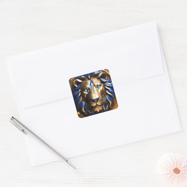 Sapphire Blue And Gold Lion, Square Sticker (Envelope)