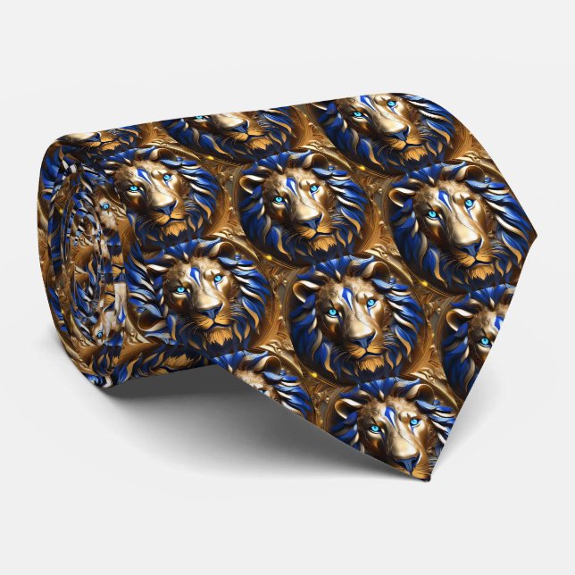 Sapphire Blue And Gold Lion, Tie (Rolled)