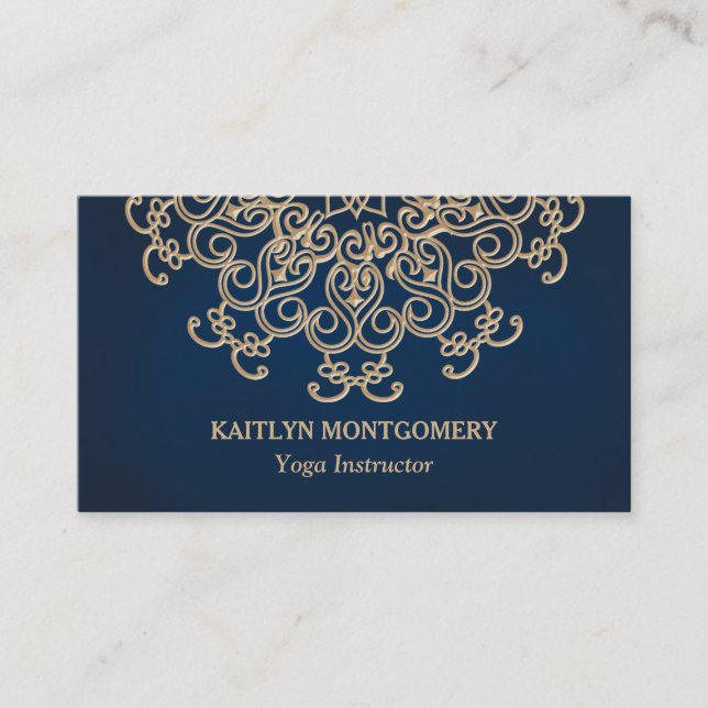 Sapphire Blue and Gold Ornate Sunburst Mandala Business Card (Front)