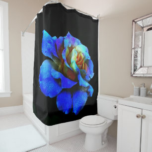 Sapphire Blue and Gold Rainbow Rose Shower Curtain