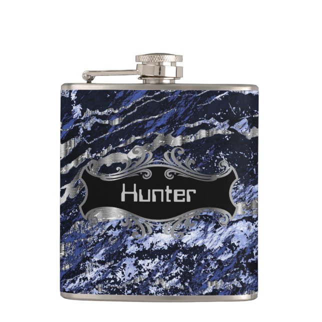 Sapphire Blue and Silver Hip Flask (Front)