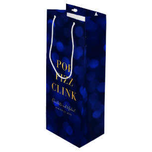 Sapphire Blue Bokeh Faux Gold Pop Fizz Clink Wine Gift Bag