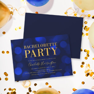 Sapphire Blue Bokeh Lights Bachelorette Party Invitation