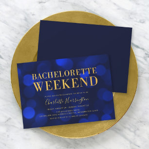 Sapphire Blue Bokeh Lights Bachelorette Weekend Invitation