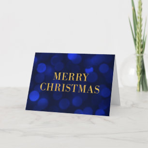 Sapphire Blue Bokeh Lights Gold Merry Christmas Holiday Card