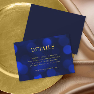 Sapphire Blue Bokeh Lights Gold Wedding Details Enclosure Card