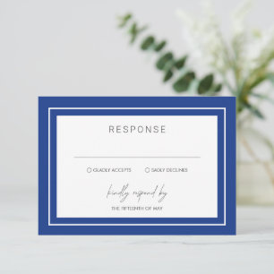 Sapphire Blue Bold Border Modern Wedding RSVP Card