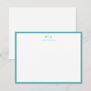 Sapphire Blue Border Monogram Correspondence Card