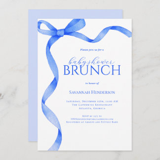 Sapphire Blue Bow Ribbon Baby Shower Brunch Invitation