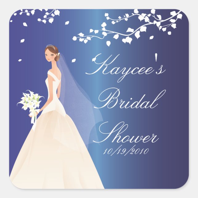 Sapphire Blue Bride Bridal Shower Square Sticker (Front)