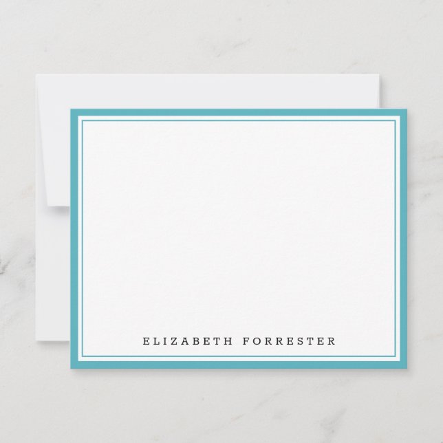 Sapphire Blue Classic Double Border Correspondence Card (Front)