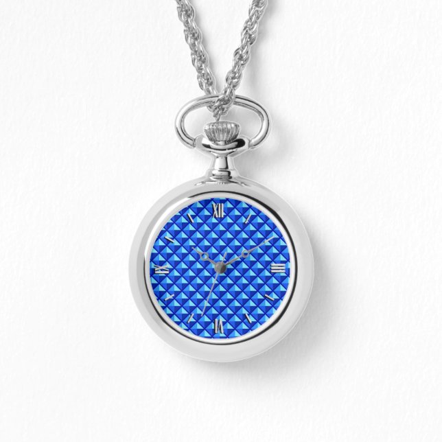 Sapphire blue, enamel look, studded grid watch (Front)