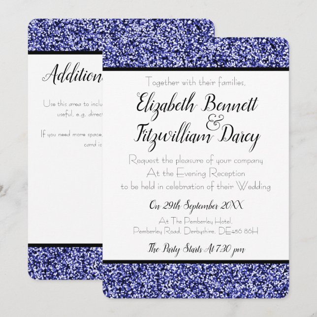 Sapphire Blue Faux Glitter Evening Invitation (Front/Back)