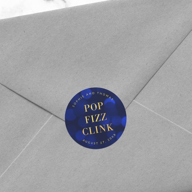 Sapphire Blue Faux Gold Pop Fizz Clink Classic Round Sticker (Creator Uploaded)