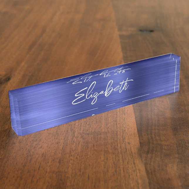 Sapphire Blue Foil Modern Brush Script Nameplate (Side)