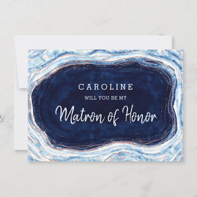 Sapphire Blue Geode Matron of Honour Proposal Card (Front)