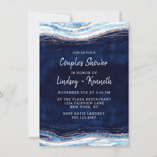 Sapphire Blue Geode Slice Couple's Wedding Shower Invitation (Front)