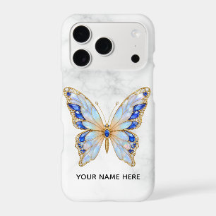 Sapphire Blue Gold Butterfly Marble Custom Case