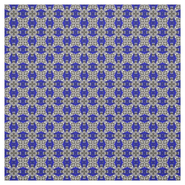 Sapphire Blue Grey and White Repeat Tile Pattern Fabric (Swatch)
