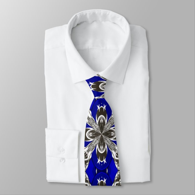 Sapphire Blue Grey and White Repeat Tile Pattern Tie (Tied)