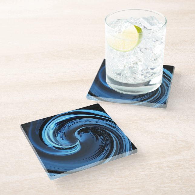 Sapphire Blue Island Wave Glass Coaster (Angled)