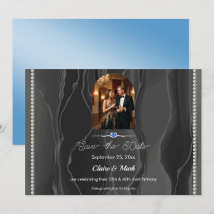Sapphire Blue Joint Birthday Black Silk Photo Save The Date