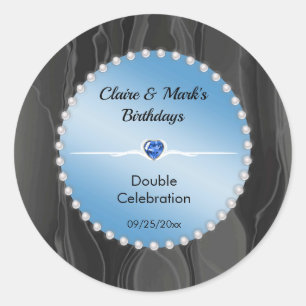 Sapphire Blue Joint Birthday Black Silk Round Classic Round Sticker