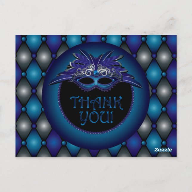 Sapphire Blue, Masquerade Thank You Cards (Back)