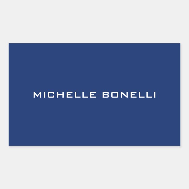 Sapphire Blue Minimalist Plain Legible Modern Rectangular Sticker (Front)