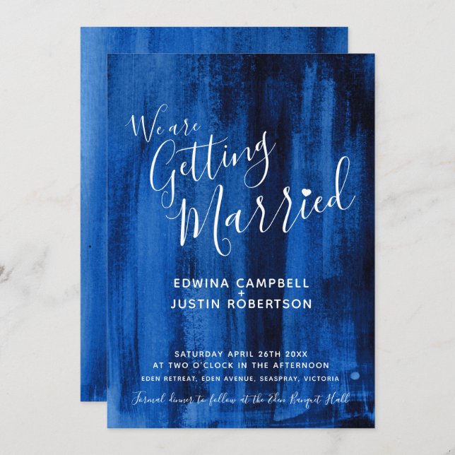 Sapphire blue modern art wedding invitations (Front/Back)