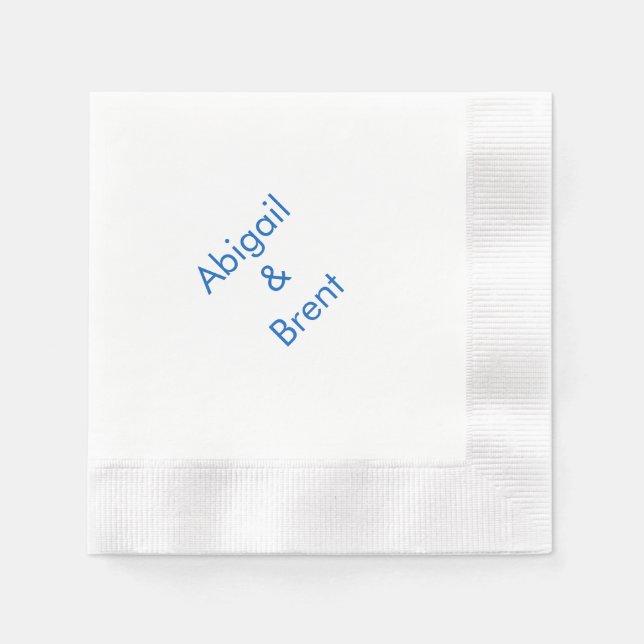 Sapphire Blue Modern Coined Wedding Cocktail Napkin (Front)