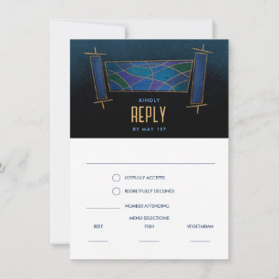 Sapphire Blue Mosaic Torah Scroll Response Card