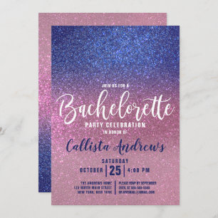 Sapphire Blue Pink Triple Glitter Bachelorette Invitation