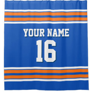 Sapphire Blue Pumpkin Orange Stripes Sports Jersey Shower Curtain
