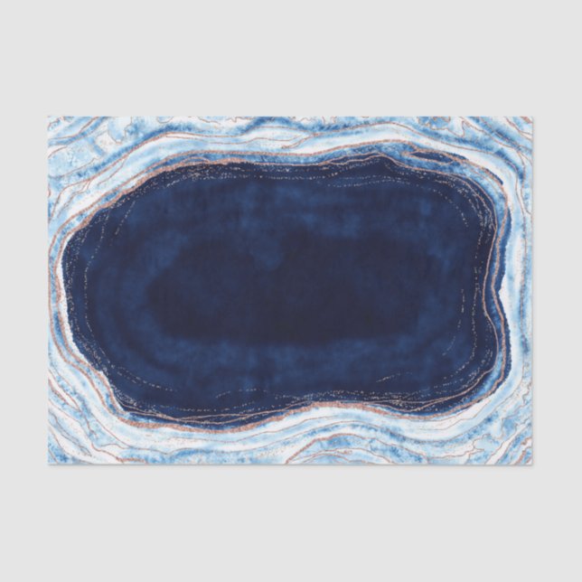 Sapphire Blue Rose Gold Geode Agate Marble Wedding Tissue Paper (Front)