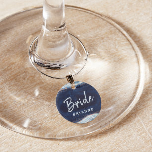 Sapphire Blue Rose Gold Geode Bride Personalised Wine Charm