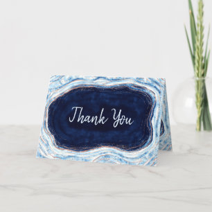 Sapphire Blue Rose Gold Geode Custom Wedding Photo Thank You Card
