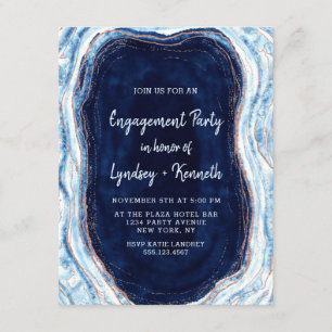 Sapphire Blue Rose Gold Geode Engagement Party Invitation