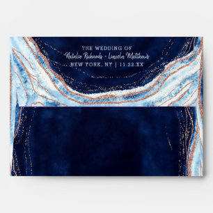 Sapphire Blue Rose Gold Geode Monogram Wedding Envelope