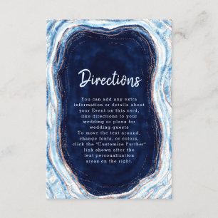 Sapphire Blue Rose Gold Geode Wedding Directions Enclosure Card