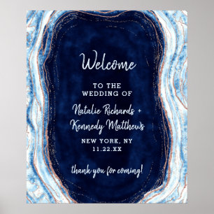 Sapphire Blue Rose Gold Geode Wedding Welcome Sign